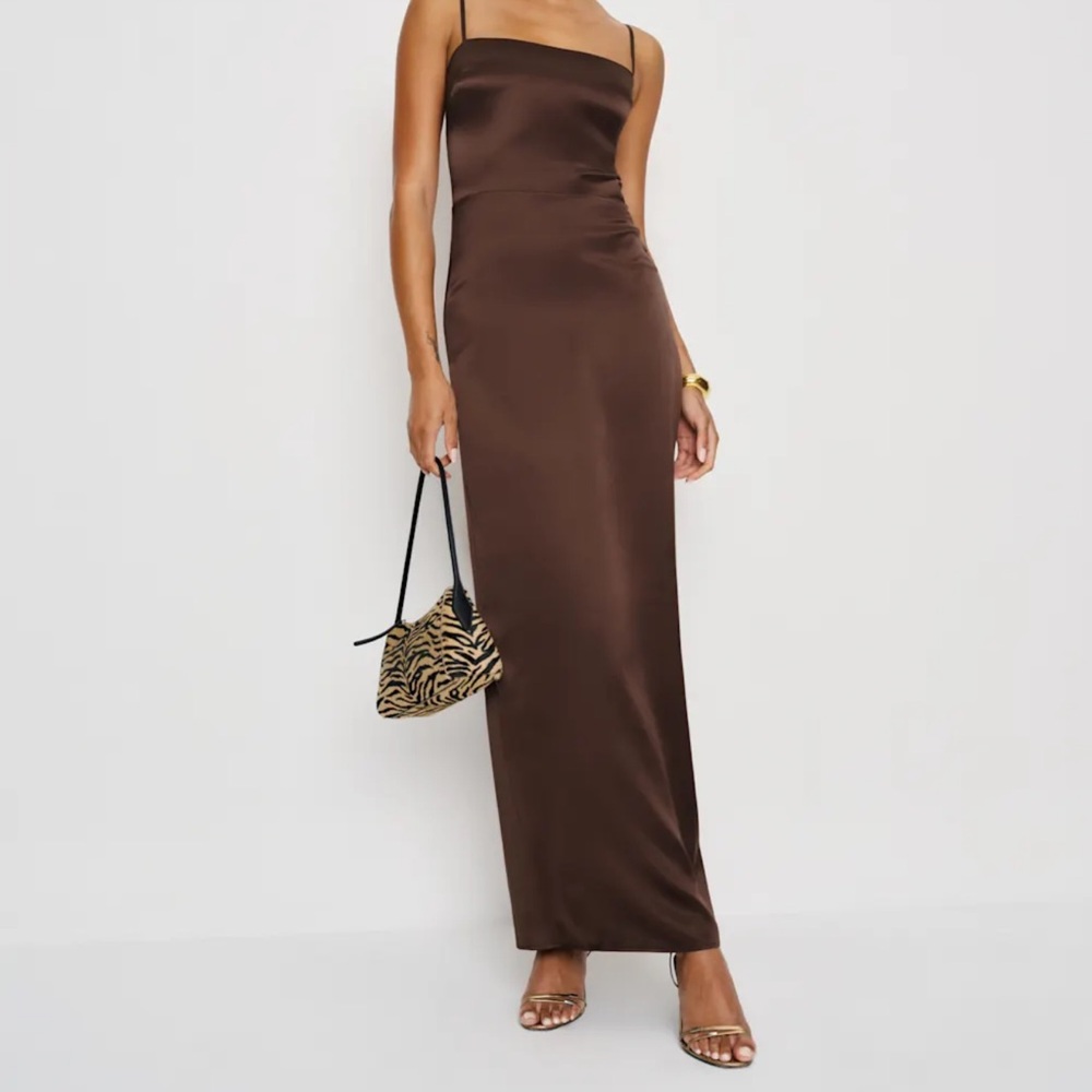 Reformation Frankie Silk Dress Chocolate Cafe Brown Maxi Dress